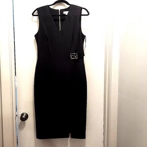 Calvin Klein Black V neck wrap sleeveless dress
